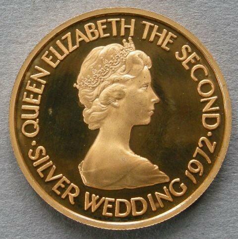 Jersey. Proof gold £25, 1972, commemorating the Silver Wedding of Elizabeth II Jersey. Proof gold £25, 1972, commemorating the Silver Wedding of Elizabeth II