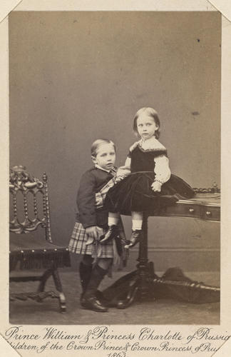 Wilhelm II, Emperor of Germany and King of Prussia (1859-1941), when Prince Wilhelm of Prussia; and Princess Charlotte, Duchess of Saxe-Meiningen (1860-1919), when Princess Charlotte of Prussia Wilhelm II, Emperor of Germany and King of Prussia (1859-1941), when Prince Wilhelm of Prussia; and Princess Charlotte, Duchess of Saxe-Meiningen (1860-1919), when Princess Charlotte of Prussia