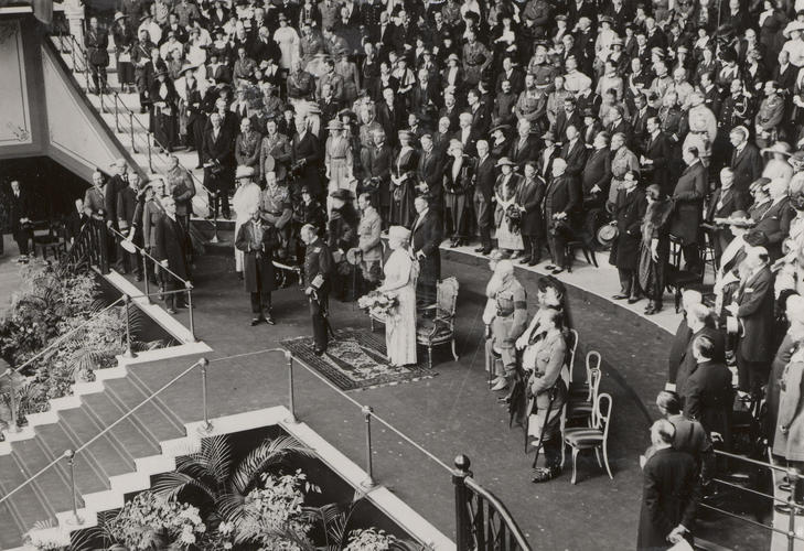 Master: Page 33 of Queen Mary's Album, volume 19 (15th July 1918 - 22nd June 1921)
Item: The official opening of the Imperial War Museum at Crystal Palace