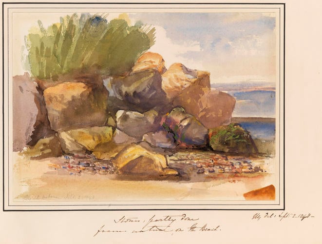 Item: Stones, partially done from nature, on the beach