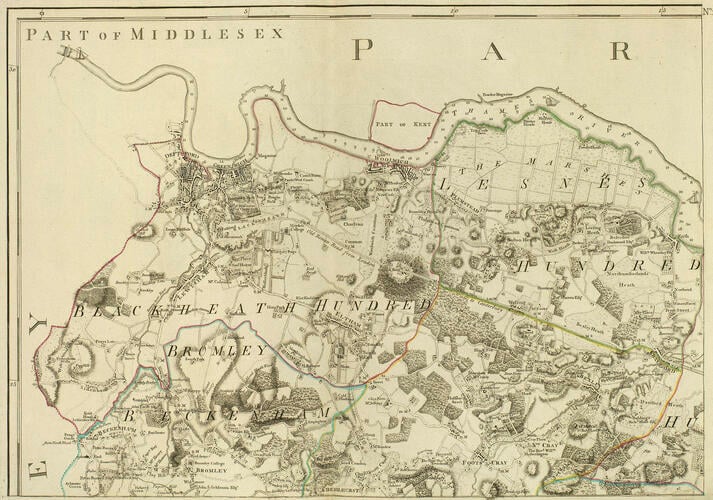 A TOPOGRAPHICAL MAP OF THE COUNTY OF KENT IN TWENTY FIVE SHEETS ON A SCALE OF TWO INCHES TO A MILE, FROM AN ACTUAL SURVEY. .