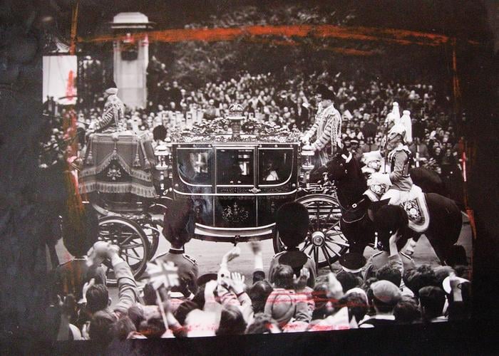 Irish State Coach conveying Queen Elizabeth II to her Coronation passing along the Mall