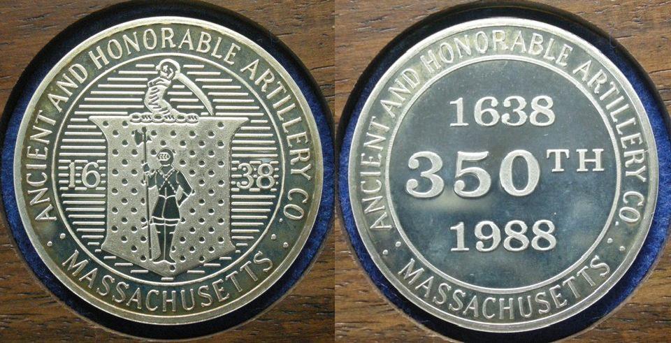 U. S. A. Medal commemorating the 350th Anniversary of the foundation of the Ancient and Honourable Artillery Company of Massachusetts, 1988 U. S. A. Medal commemorating the 350th Anniversary of the foundation of the Ancient and Honourable Artillery Company of Massachusetts, 1988