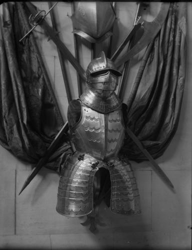 Glass plate negative of a suite of armour Glass plate negative of a suite of armour