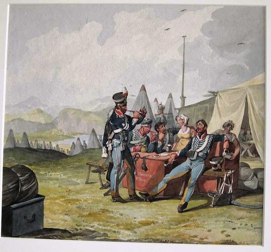 British Army. 10th Hussars, 1813. A Camp Scene