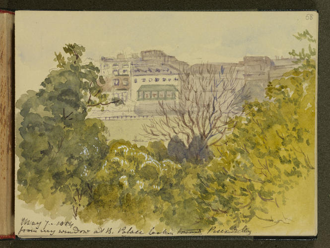 Master: SKETCHES FROM NATURE V. R. 1851 TO 1855
Item: From my window at [Buckingham] Palace looking towards Picadilly