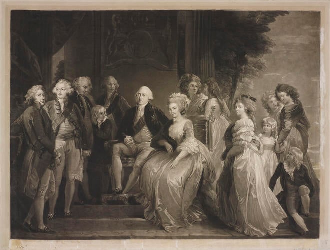 [George III and Queen Charlotte with their thirteen children]