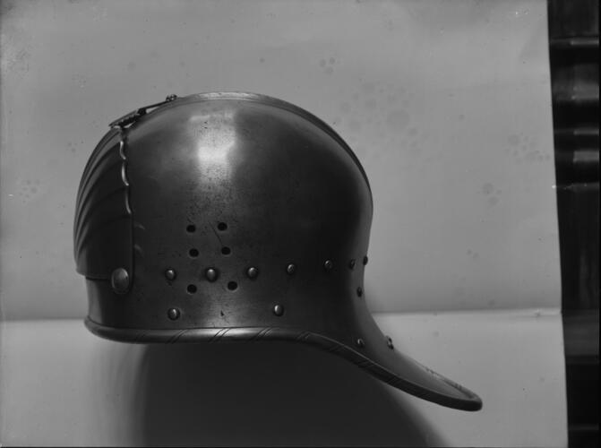 Glass plate negative of a helmet Glass plate negative of a helmet