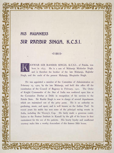 Sir Ranbir Singh, Maharaja of Jind (1879-1948)