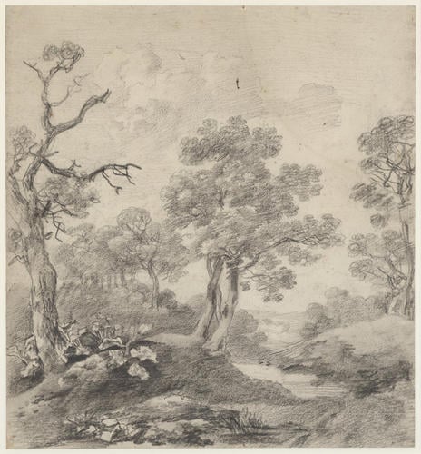 Trees beside a pond (recto); Study of a young woman, possibly Miss Lloyd of Ipswich (verso)