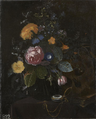 Still Life of Flowers with a Watch and Skull