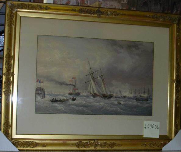 The Queen embarking on the Royal Yacht Victoria and Albert to visit the Gomer, 15 October 1844 The Queen embarking on the Royal Yacht Victoria and Albert to visit the Gomer, 15 October 1844