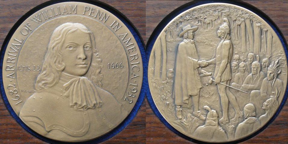 U. S. A. Medal commemorating the 250th Anniversary of the arrival of William Penn in America U. S. A. Medal commemorating the 250th Anniversary of the arrival of William Penn in America