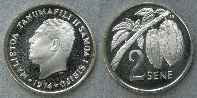 Western Samoa. Proof 2 sene, 1974 Western Samoa. Proof 2 sene, 1974