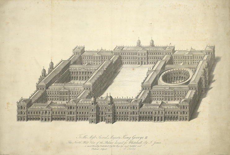 The north west view of the palace designed for Whitehall by I Jones The north west view of the palace designed for Whitehall by I Jones