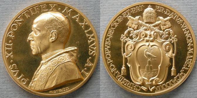 Vatican City. Annual medal of Pius XII, 1939 Vatican City. Annual medal of Pius XII, 1939