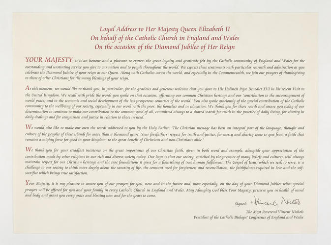 Loyal Address for the Queen's Diamond Jubilee