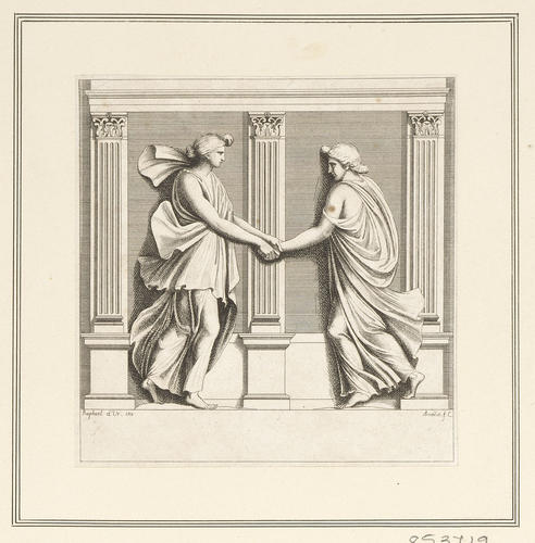 Two nymphs dancing in a portico Two nymphs dancing in a portico