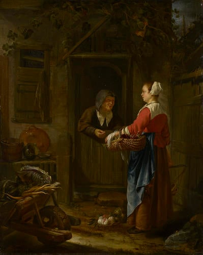 A Girl selling Grapes to an old Woman