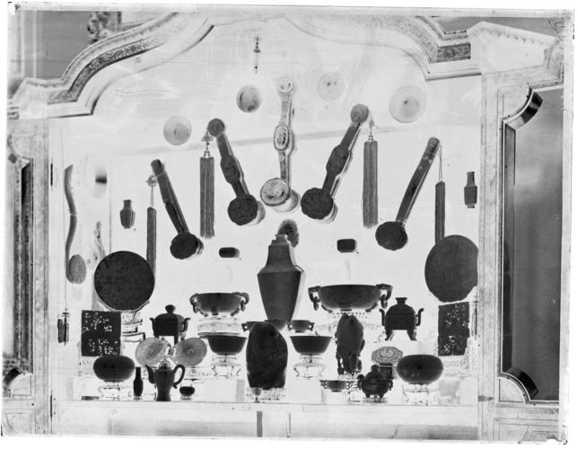 Glass plate negative of a display of jade Glass plate negative of a display of jade