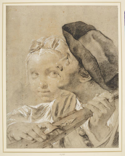 Heads of a young huntsman and a peasant girl