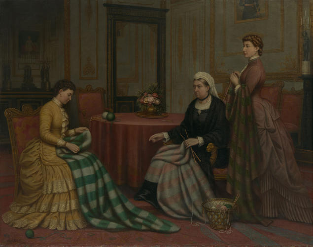 Queen Victoria, Princess Helena and Princess Beatrice Knitting Quilts for the Royal Victoria Hospital, Netley