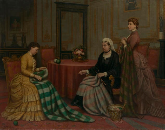 Queen Victoria, Princess Helena and Princess Beatrice Knitting Quilts for the Royal Victoria Hospital, Netley