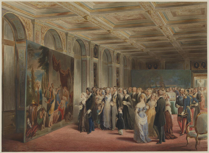Royal visit to Louis-Philippe: Queen Victoria visiting the Ground Floor Gallery at the Château d'Eu. 5 September 1843 Royal visit to Louis-Philippe: Queen Victoria visiting the Ground Floor Gallery at the Château d'Eu. 5 September 1843