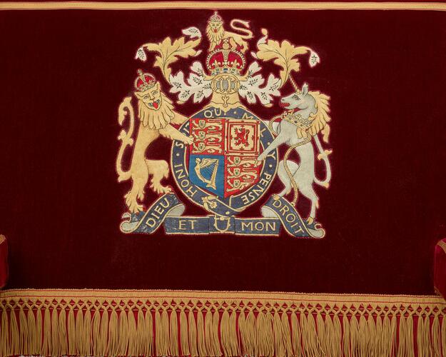 Master: Pair of throne chairs, used by King George VI and Queen Elizabeth and King Charles III and Queen Camilla
Item: Throne chair, used by King George VI and King Charles III Master: Pair of throne chairs, used by King George VI and Queen Elizabeth and King Charles III and Queen Camilla
Item: Throne chair, used by King George VI and King Charles III