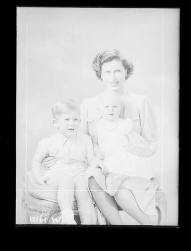 Princess Elizabeth, Duchess of Edinburgh with Prince Charles and Princess Anne, 1951