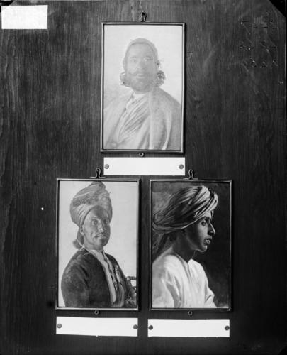 Glass plate negative of three portraits by Swoboda Glass plate negative of three portraits by Swoboda