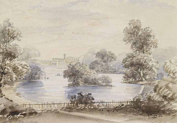 The lake in St James's Park with a distant view of Whitehall