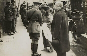 Master: Page 34 of Queen Mary's Album, volume 18, 20 June 1916 to 20 September 1918
Item: King George V meets President Poincaire and Madame Poincaire, Abbeville Master: Page 34 of Queen Mary's Album, volume 18, 20 June 1916 to 20 September 1918
Item: King George V meets President Poincaire and Madame Poincaire, Abbeville