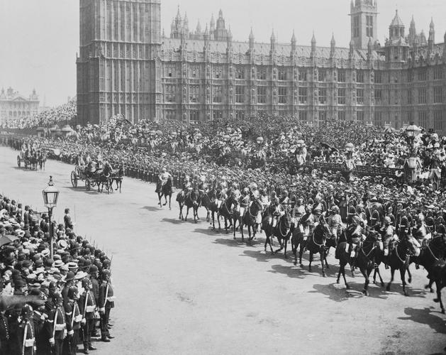 Escort of Indian Cavalry passing the Houses of Parliament, 22 June, 1897