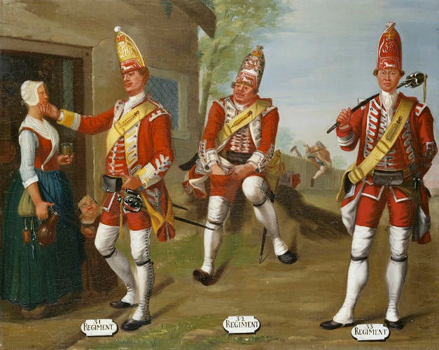 Grenadiers, 31st, 32nd and 33rd Regimants of Foot, 1751