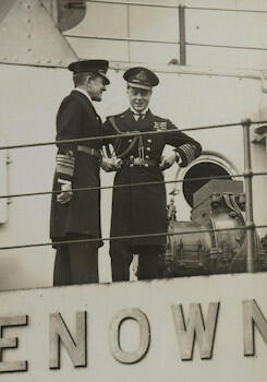 Master: Page 44 of Queen Mary's Album, volume 19 (15th July 1918 - 22nd June 1921)
Item: The Prince of Wales and Admiral Halsey at Portsmouth