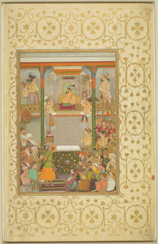 Master: Padshahnamah پادشاهنامه (The Book of Emperors) ‎‎
Item: Shah-Jahan honouring Prince Awrangzeb at Agra before his wedding (27 April 1637)