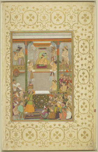 Master: Padshahnamah پادشاهنامه (The Book of Emperors)
Item: Shah-Jahan honouring Prince Awrangzeb at Agra before his wedding (27 April 1637) Master: Padshahnamah پادشاهنامه (The Book of Emperors)
Item: Shah-Jahan honouring Prince Awrangzeb at Agra before his wedding (27 April 1637)