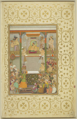 Master: Padshahnamah پادشاهنامه (The Book of Emperors) ‎‎
Item: Shah-Jahan honouring Prince Awrangzeb at Agra before his wedding (27 April 1637)