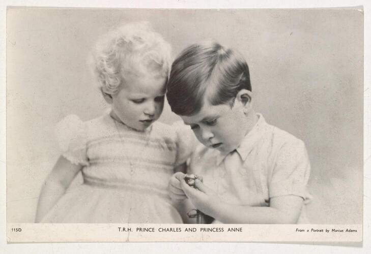 Tuck post card of Prince Charles and Princess Anne, 24 October 1952