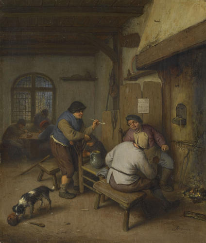 Three Peasants in a Tavern, round a Fire
