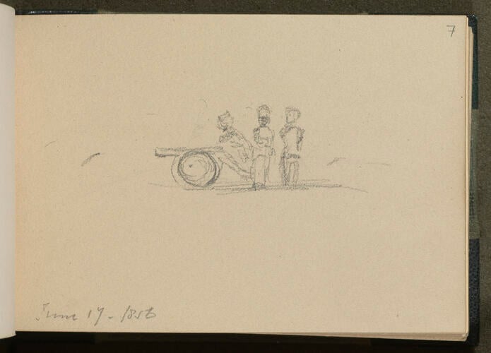 Master: SKETCHES FROM NATURE V. R. MDCCCLV TO MDCCCLVX
Item: Soldiers with a cannon Master: SKETCHES FROM NATURE V. R. MDCCCLV TO MDCCCLVX
Item: Soldiers with a cannon