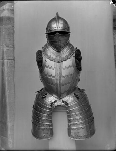 Glass plate negative of a suite of armour Glass plate negative of a suite of armour