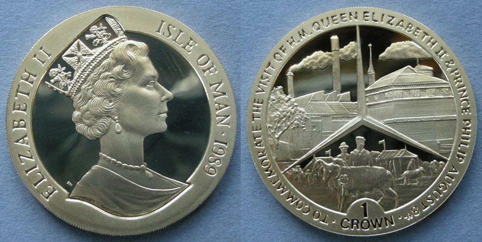 Isle of Man. Proof Crown commemorating the visit of H. M. The Queen and the Duke of Edinburgh, 7 August 1989 Isle of Man. Proof Crown commemorating the visit of H. M. The Queen and the Duke of Edinburgh, 7 August 1989