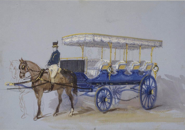 A study of a char-à-bancs with an outrider