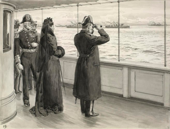 King Edward VII and Queen Alexandra watching the departure of the S. S. Ophir, March 16th 1901 King Edward VII and Queen Alexandra watching the departure of the S. S. Ophir, March 16th 1901