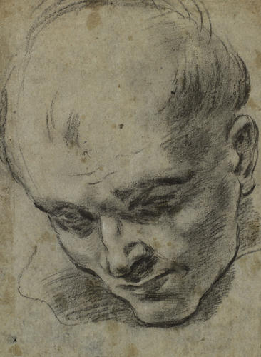 The head of a monk, inclined downwards The head of a monk, inclined downwards