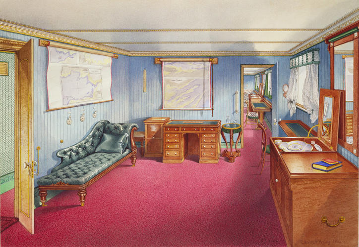 The Interior of the Royal Yacht, Victoria and Albert II: The Prince's writing and dressing rooms