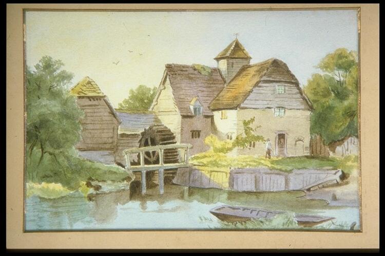 Mill with wheel and millpond Mill with wheel and millpond