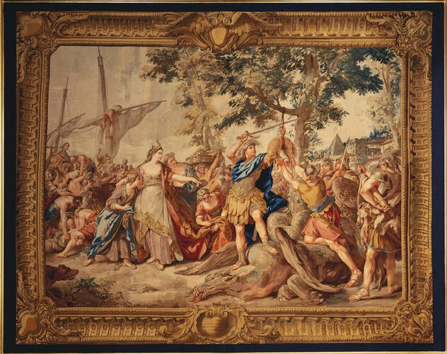 Master: The Story of Jason
Item: Jason puts the Dragon to sleep, takes possession of the Golden Fleece, and departs with Medea Master: The Story of Jason
Item: Jason puts the Dragon to sleep, takes possession of the Golden Fleece, and departs with Medea